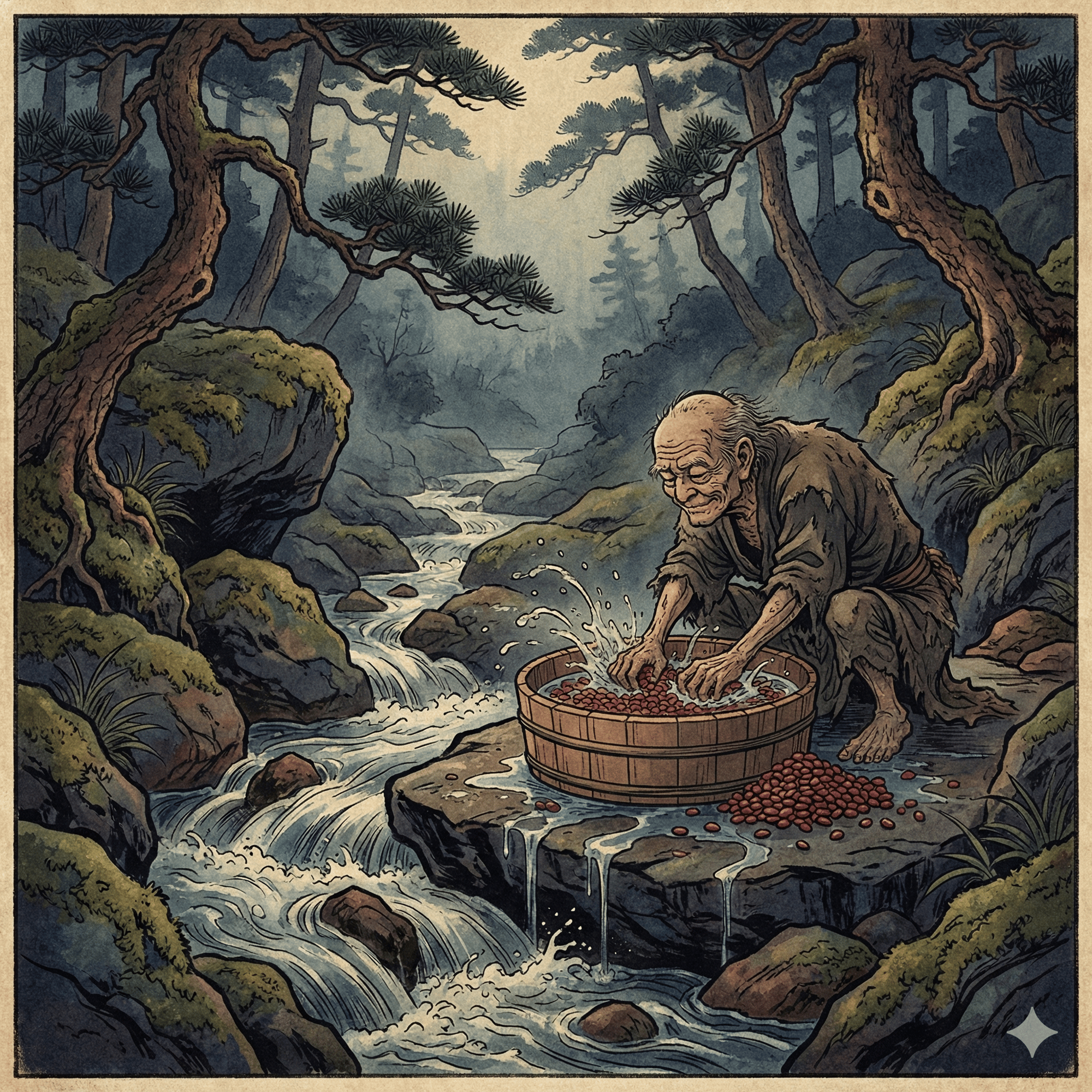 小豆洗いのイラスト