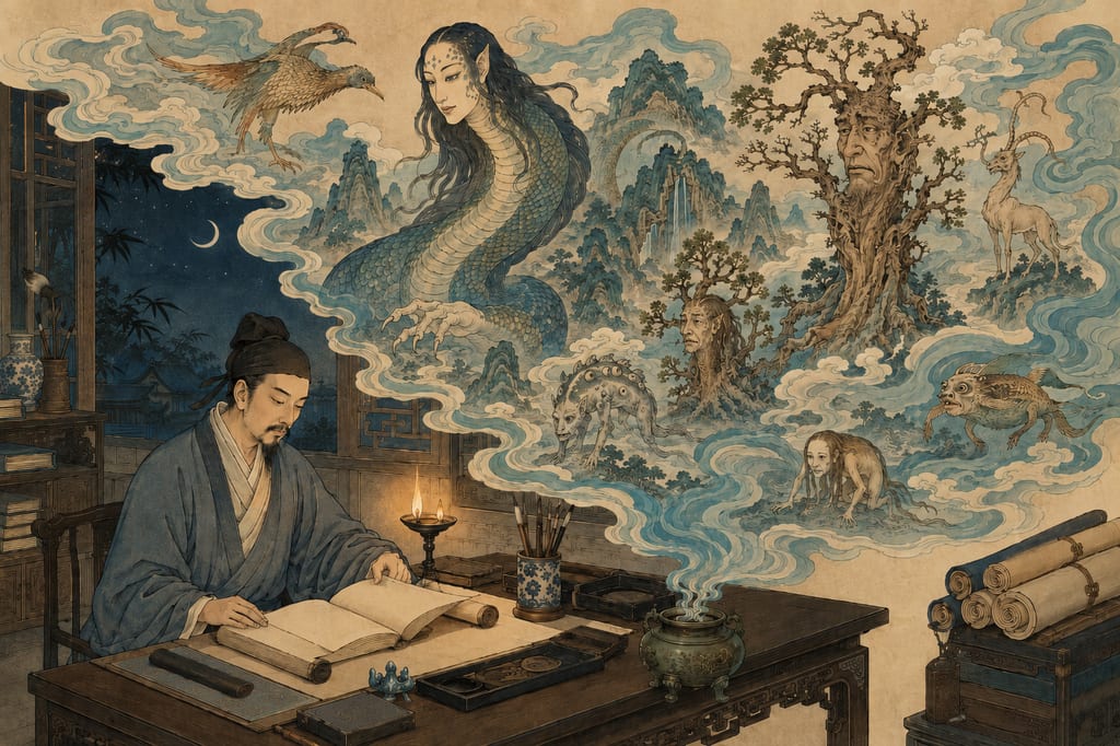 『山海経』などの漢籍から立ち上がる異国の怪異。燭陰や魃といった中国の神獣や異形は、在地で発生した民話というより、書物を媒介にして日本へ流れ込んだ。遠い異国の不可解な自然や他者を「奇妙な身体」の図鑑として分類する博物誌の想像力が、日本の妖怪文化を豊かにした。