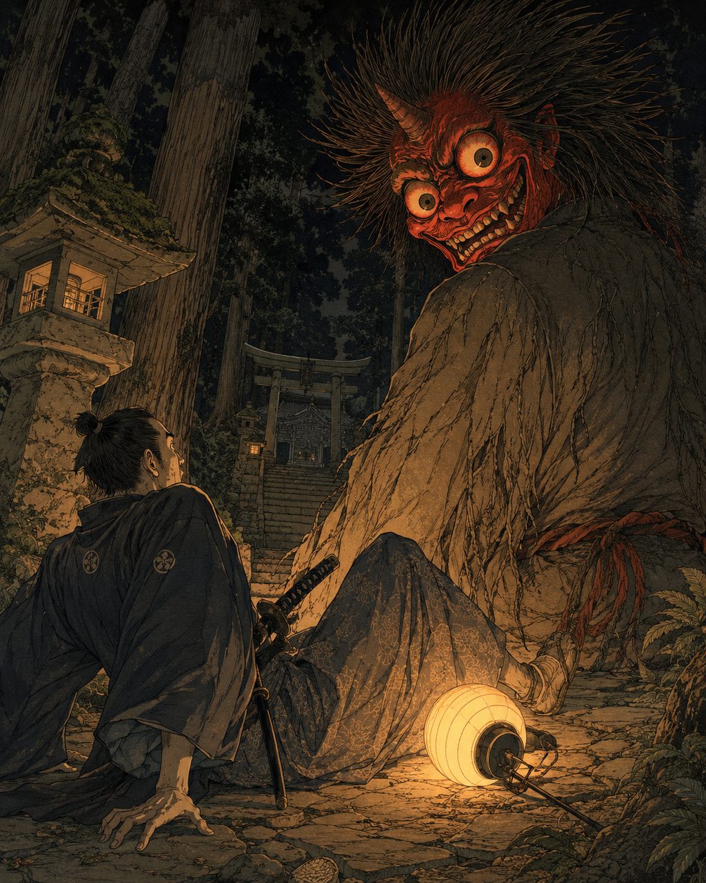 Shu-no-ban appearing at the Suwa Shrine. This monster, recorded under the name "Kubinoban" in the ghost story collection Shokoku Hyakumonogatari, retained the core of its location at a shrine in Aizu, and was later depicted by Toriyama Sekien as "Shu-no-bon," illustrating a typical dissemination of place-based apparitions.