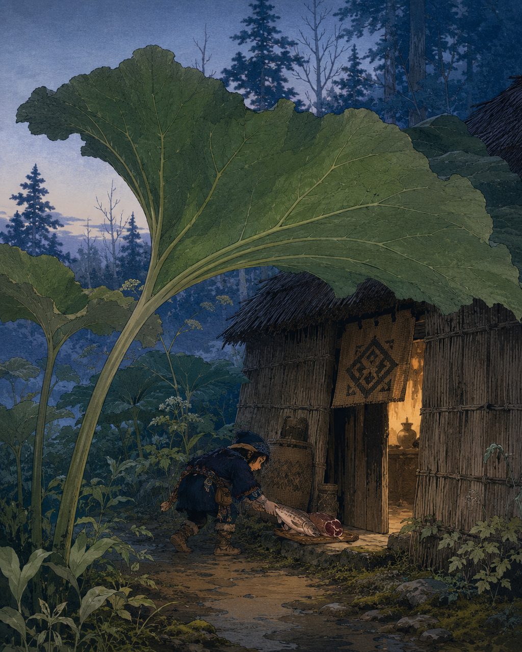 The little people under butterbur leaves, Koropokkuru. Diminutive people in Ainu folklore who were said to practice "silent trade," leaving their catches in the dead of night. During the Meiji era, Shogoro Tsuboi sparked a major controversy by proposing they were the indigenous inhabitants of Japan, but recent perspectives strongly suggest they were a narrativized memory of the Northern Kuril Ainu.