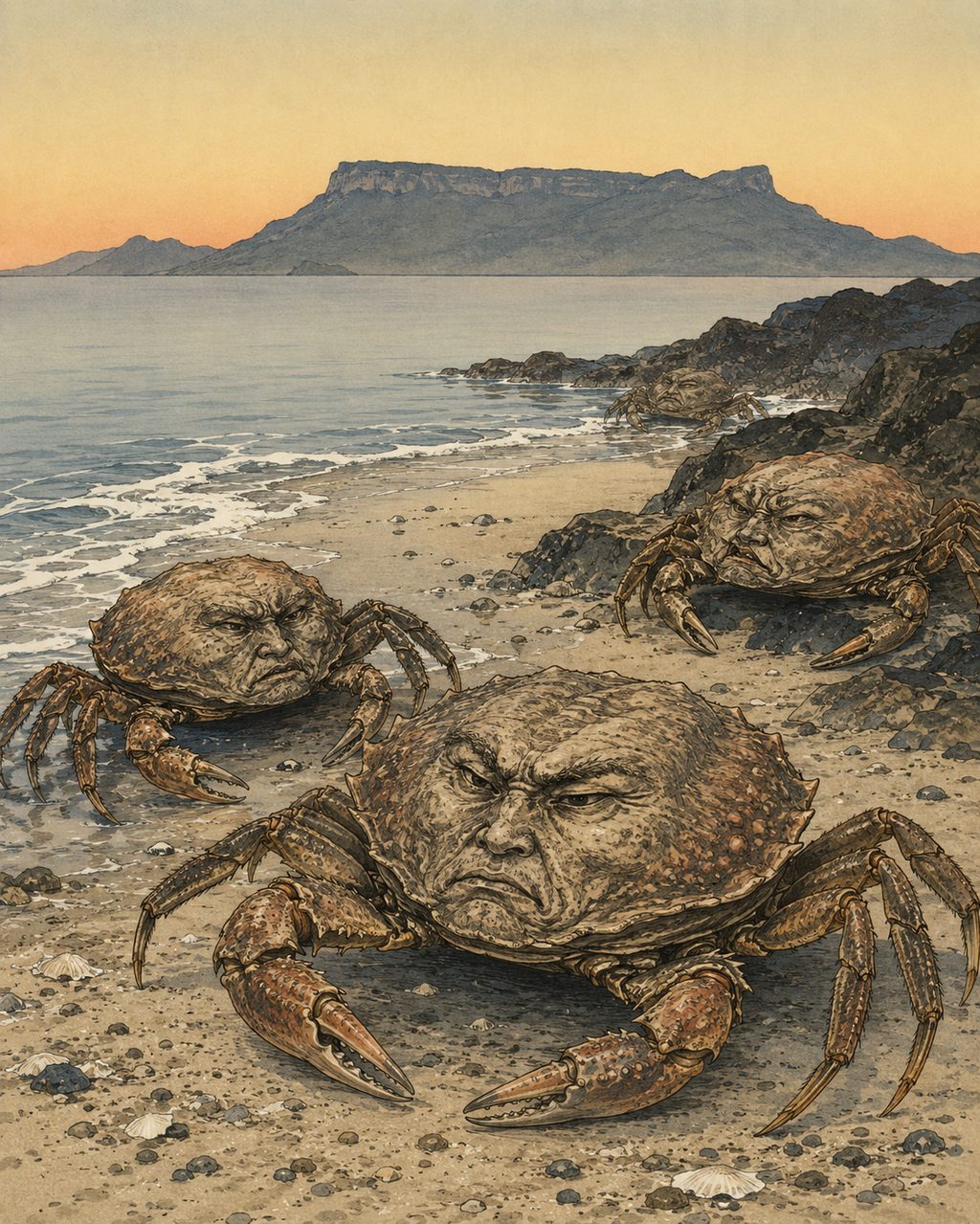 The Sanuki Heikegani harboring vengeful spirits. Documented in the *Nihon Sankai Meibutsu Zue*, this crab was feared as the transformed souls of the fallen Heike clan from Yashima and Dan-no-ura, as the bumps on its shell resemble the wrathful face of a warrior.