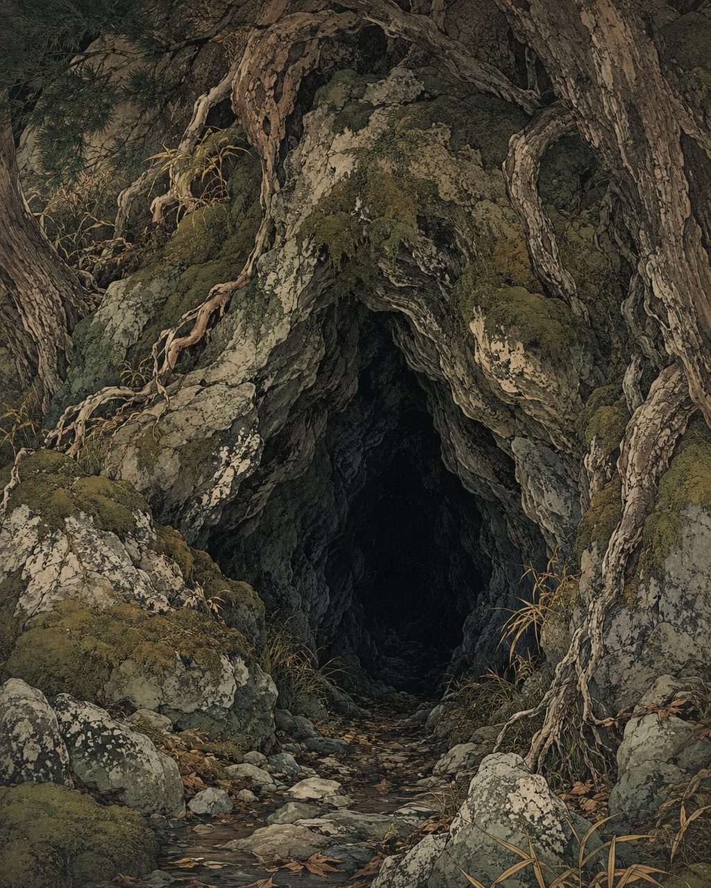 The "Hito-ana" (Human Cave) said to be located on Mount Tateshina. According to the medieval "Shintoshu," Koga Saburo descended through this cave to the seventy-two kingdoms of the underworld, eventually taking the form of a serpent and becoming linked to the Suwa Daimyojin.