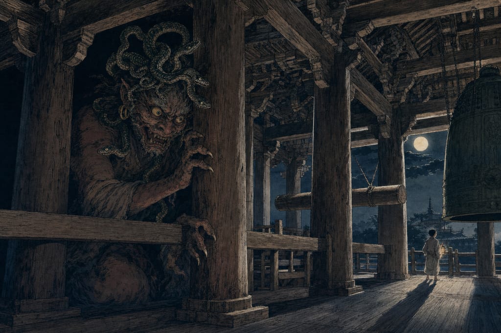 The oni of Gango-ji lurking in the darkness of the bell tower of an ancient temple built to protect the state. The terror of the "gagoze" conveyed in the *Nihon Ryoiki* symbolizes the paradox of Nara's yokai culture, where anomalies nestle precisely within sacred spaces.
