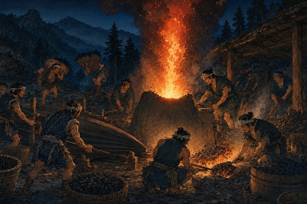 Mountain people burning iron-making fires deep in the mountains such as Oeyama. These people, who did not submit to the rule of the capital and lived by their own unique skills, may have appeared as terrifying "demons" in the eyes of the Kyoto aristocrats.