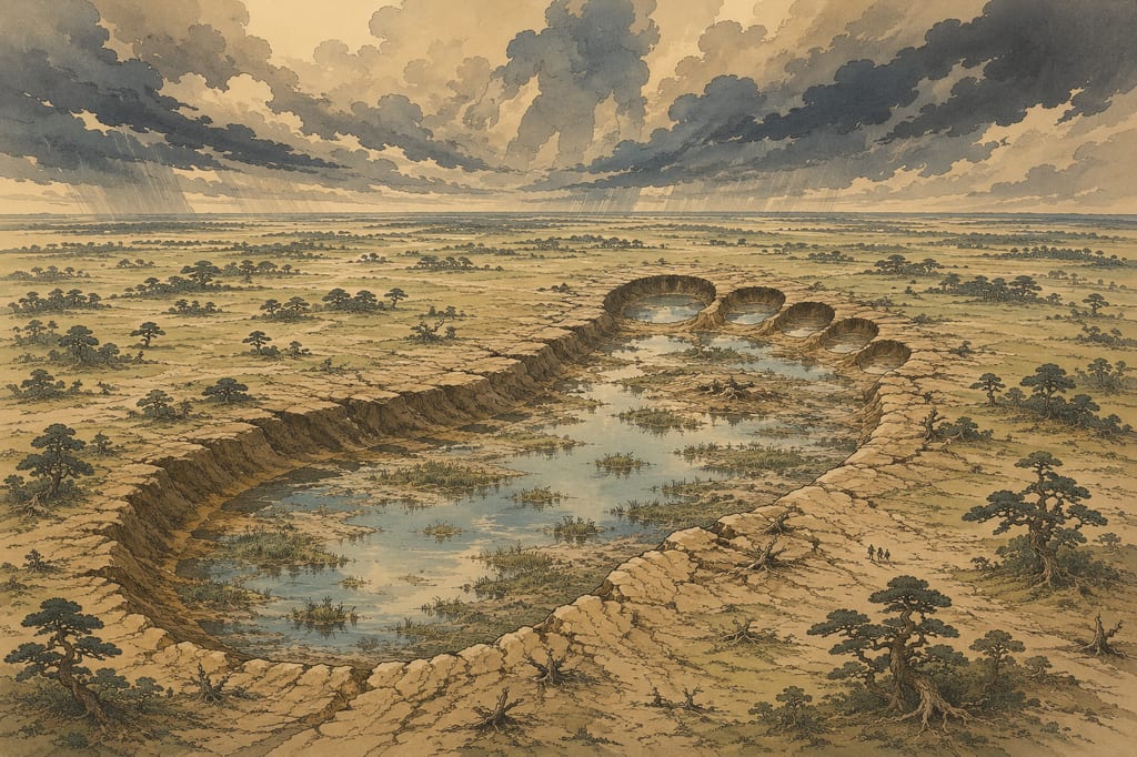A swamp born from a giant's footprint. Shirahata Swamp (formerly Kobushi-ga-ike) in Saitama City was said to be the depression created when a giant slipped in the rain and struck the ground with his fist. The place name Daitakubo is also said to derive from the giant's name, preserving the memory of a nation-building myth that explains the origins of the terrain.