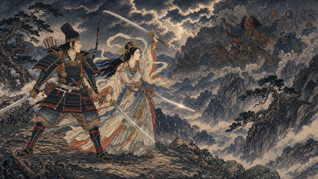 Suzuka Pass on the border of Omi and Ise. In the *otogizoshi* tale *Story of Suzuka* (*Tamura no Soshi*), Sakanoue no Tamuramaro and Suzuka Gozen vanquish Otakemaru and his demon horde. A perilous border crossing was frequently romanticized as a demon-infested frontier.