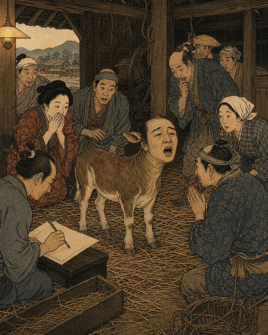 The prophetic beast kudan of the Chugoku region. A monster said to be born from a cow with a human face, foretelling good or bad harvests or the end of a war, and dying shortly after. Left as rumors in the records of the Hagi domain, it has reflected the pressing anxieties of people in each era.