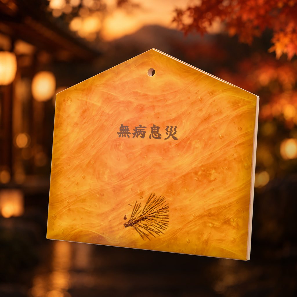 Amber with a pine sprig ema plaque