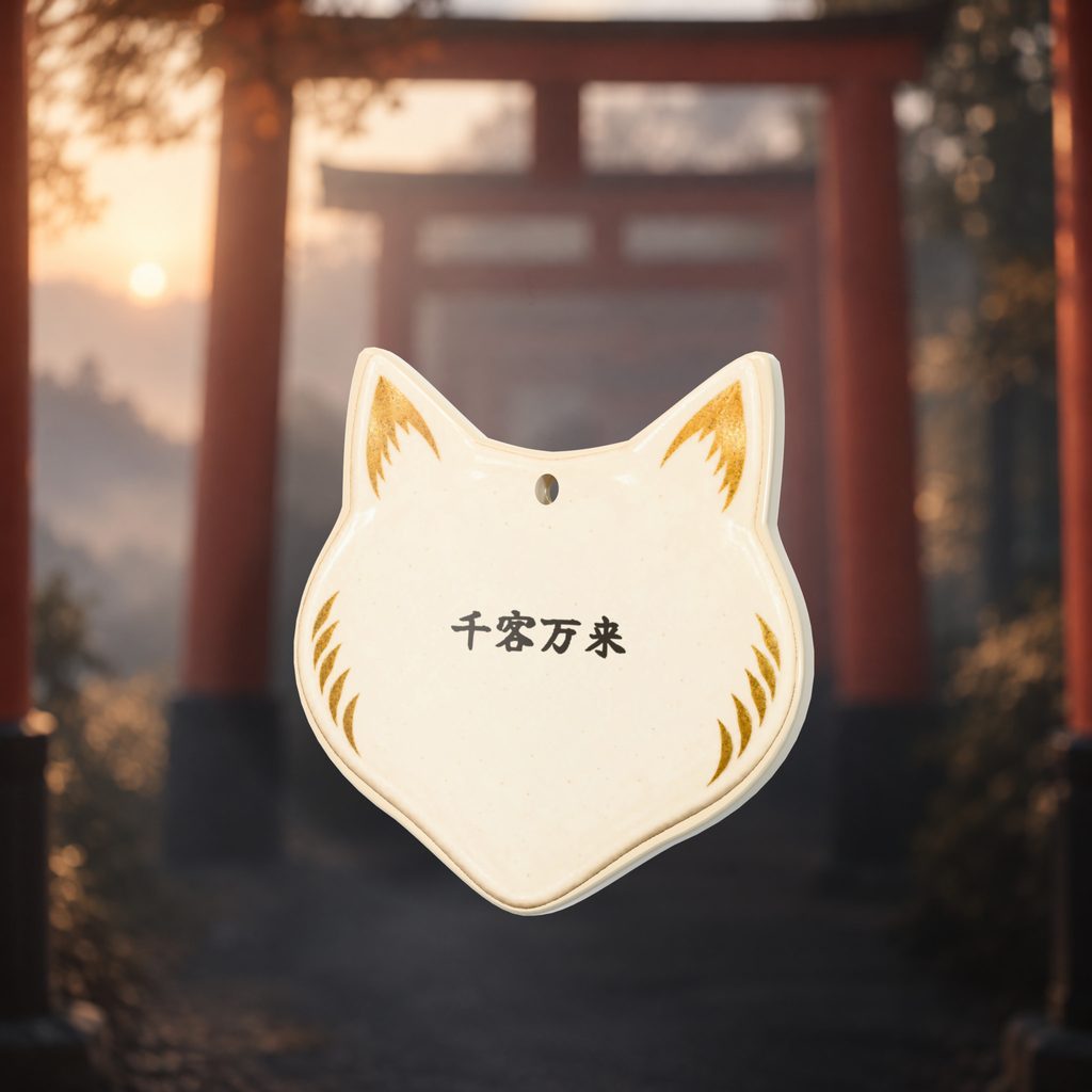 White fox, gold ema plaque