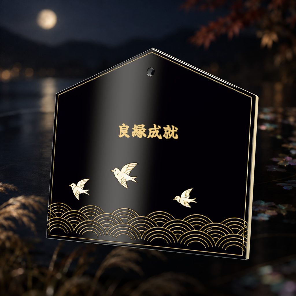 Mother-of-pearl: swallows over waves ema plaque