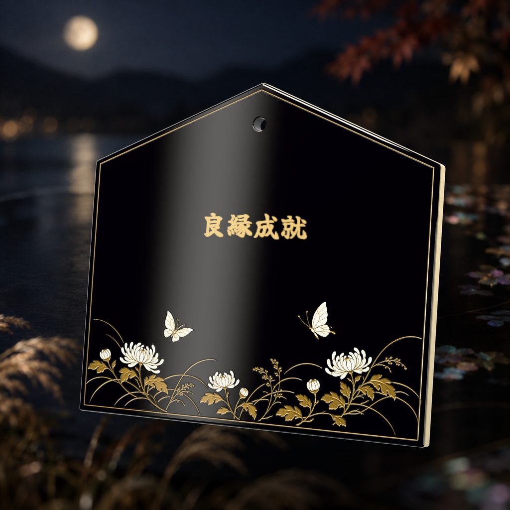 Mother-of-pearl: chrysanthemums and butterflies ema plaque