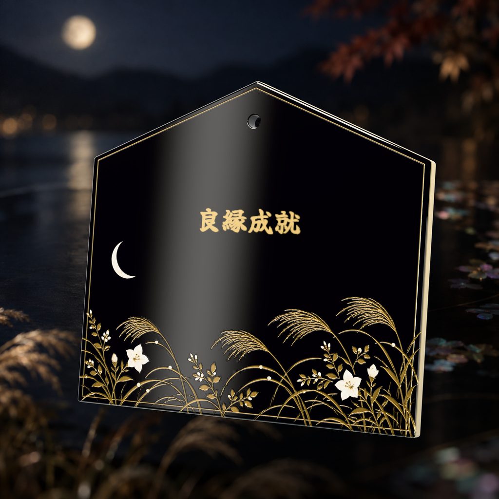 Mother-of-pearl: moon and autumn grasses ema plaque