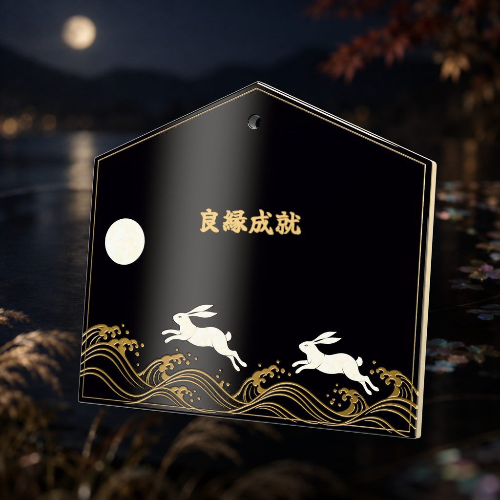 Mother-of-pearl: rabbit on moonlit waves ema plaque